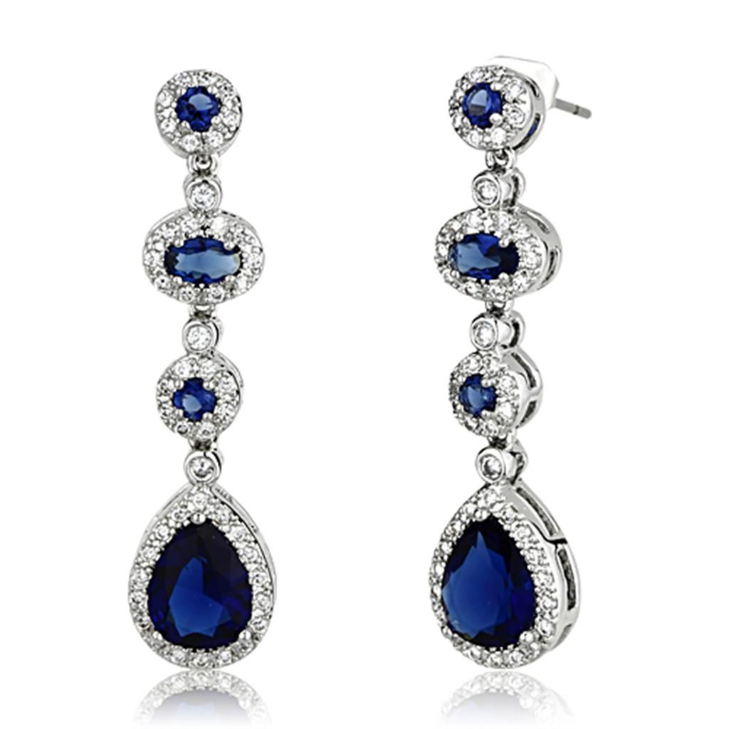 3W367 - Rhodium-Messing - Ohrringe mit synthetischem Glas in Saphir