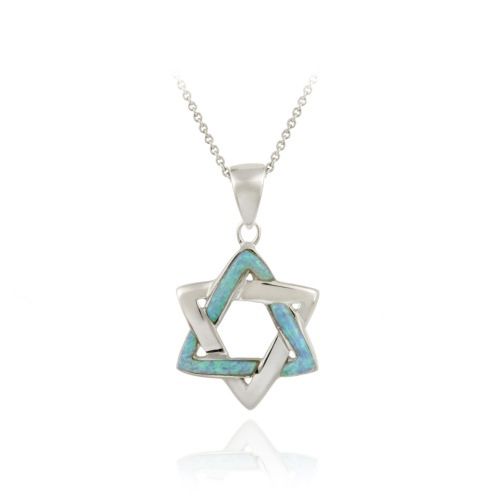 Sterling Silber Blau Opal Stern von David Anhänger Halskette