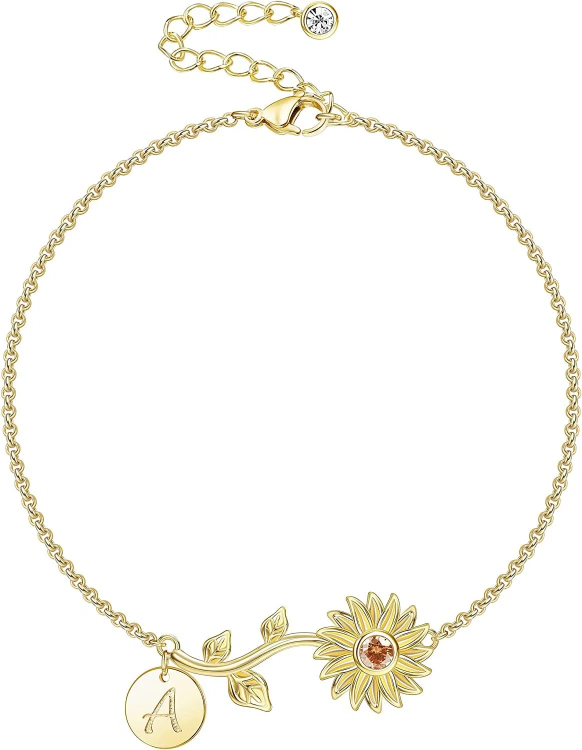 Sonnenblumen-Armband für Frauen Mädchen; 18 - Karat-Gold - Plated-Initial - Charm-Armband; Sonnenblumen-Schmuck mit Geschenkbox
