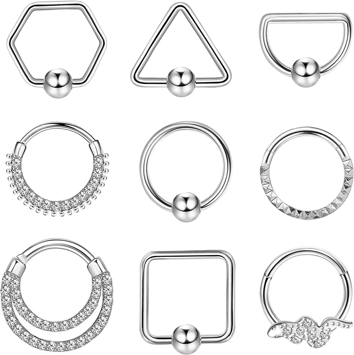 9Pcs 16G Septum Nasenringe Knorpel Ohrringe Schleife Edelstahl CZ Hinge Clicker Ringe Helix Daith Conch Tragus Nasen Piercing für Frauen Männer