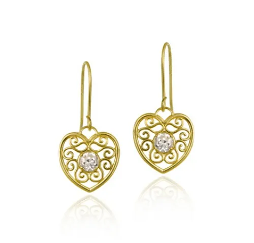 10 Karat Gold CZ & Filigree Herz Dangle Ohrringe