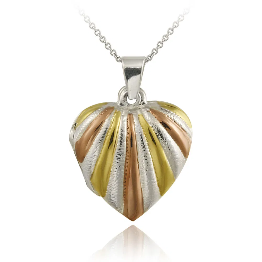 Sterling Silver Tri-Color Heart Shell Locket Anhänger