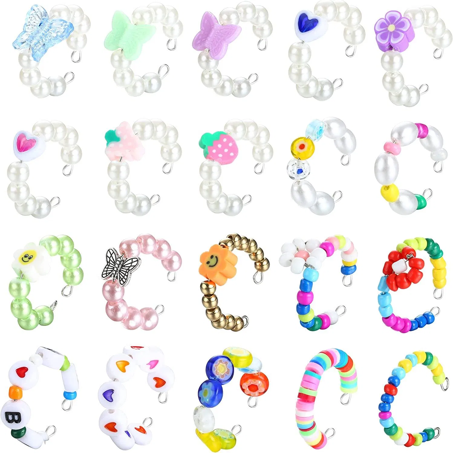 20 Stück Blumenperlen Ringe für Frauen Mädchen Regenbogen ästhetische Daisy Ringe Perlen Schmetterling Lächeln Perlen Ringe Sommer Stackable Ring Set bunten Schmuck Größe7 - 9