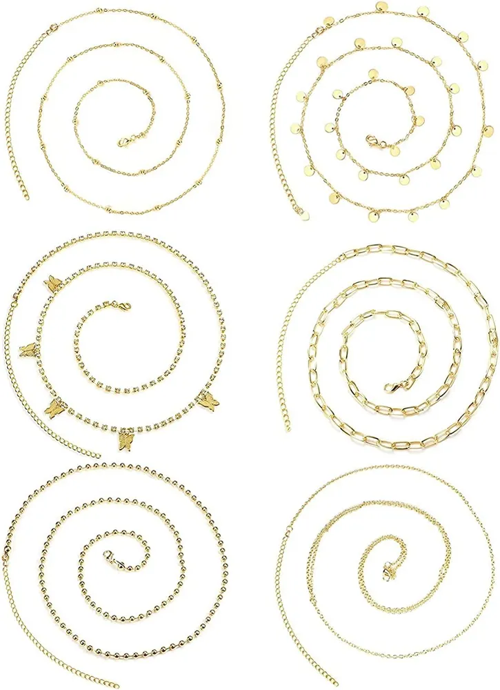 6PCS Beach Bikini Bauchkette für Frauen Taillekette Sexy verstellbare Taille Perlen für Frauen Körperkette Schmuck