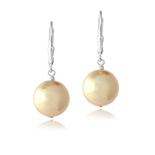 Sterling Silber Gold Swarovski Pearl Dangle Leverback Ohrringe, 12mm