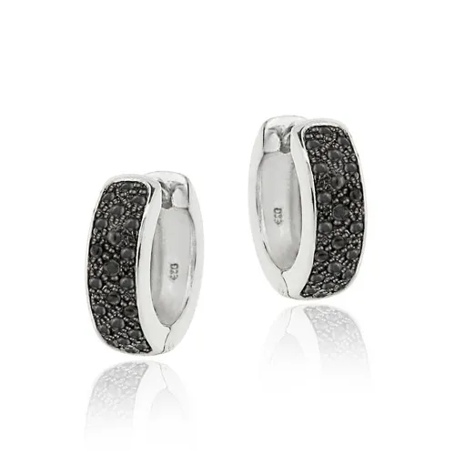 Sterling Silber Black Diamond Accent Huggies Hoop Ohrringe