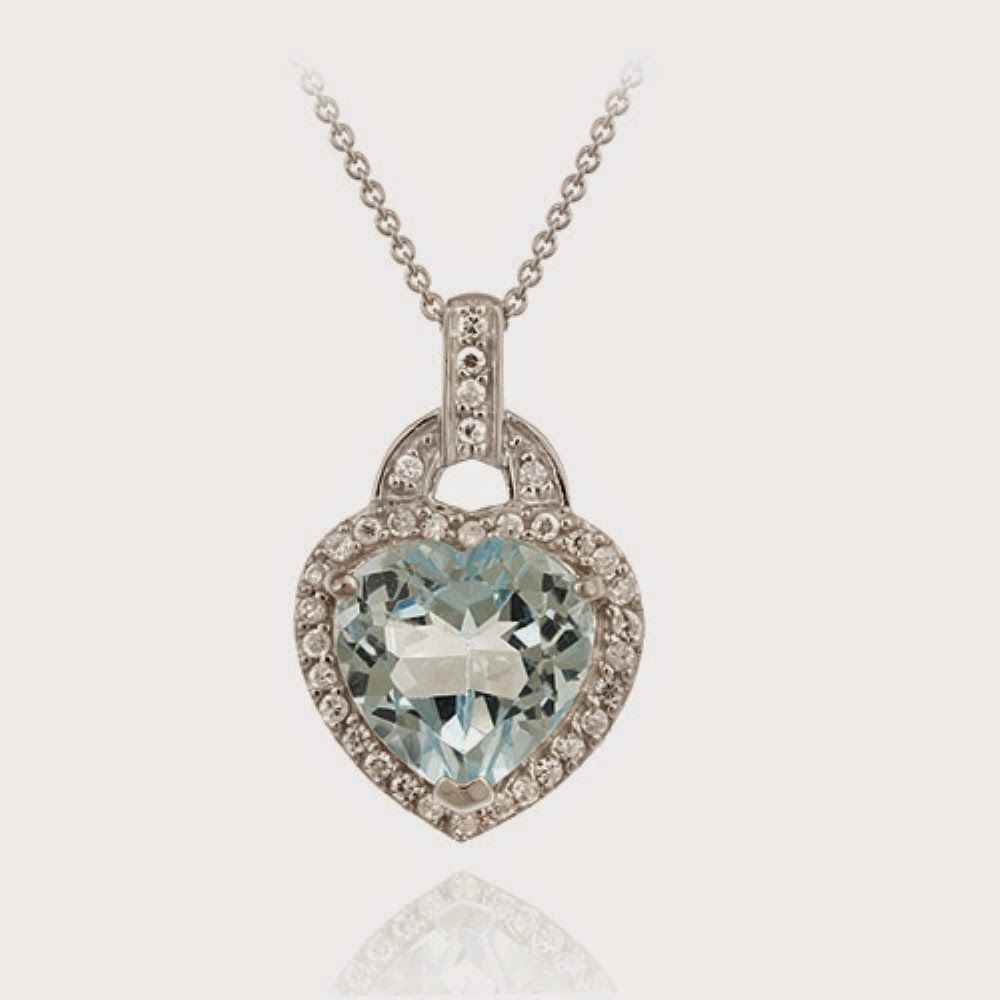 Sterling Silber 7 Karat TGW Blau Topaz & CZ Herz Halskette