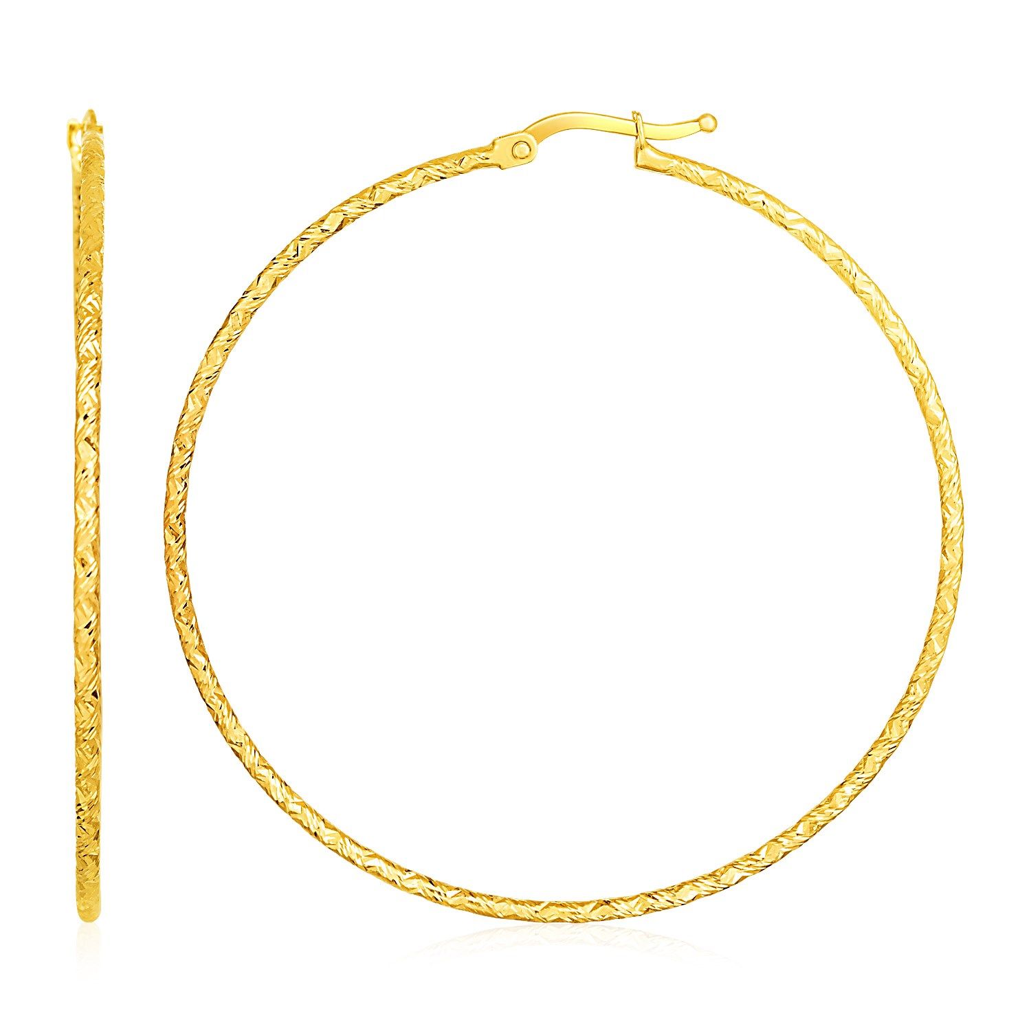 14 Karat Gelbgold Große Textured Hoop Ohrringe (50mm Durchmesser) (1.5mm)