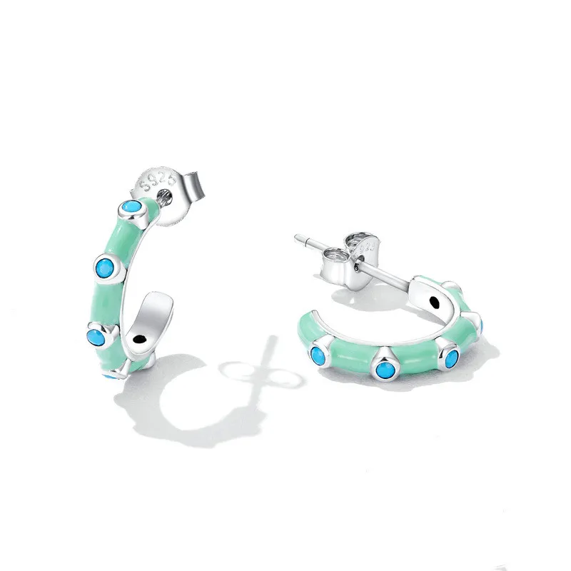 Damen Mint Turquoise Half Hoop Stud Ohrringe