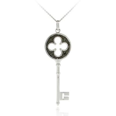 Sterling Silber Designer inspiriert schwarzer Diamant Akzent vier Blatt Clover Schlüssel Anhänger