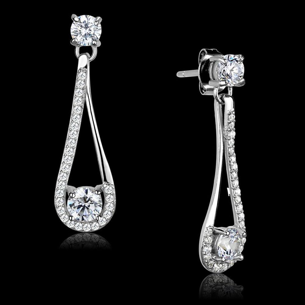 TS390 - Rhodium 925 Sterling-Silber - Ohrringe mit AAA-Klasse CZ in Clear