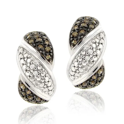 Sterling Silber 1 / 2ct TDW Champagner Diamant Swirl Half Hoop Ohrringe