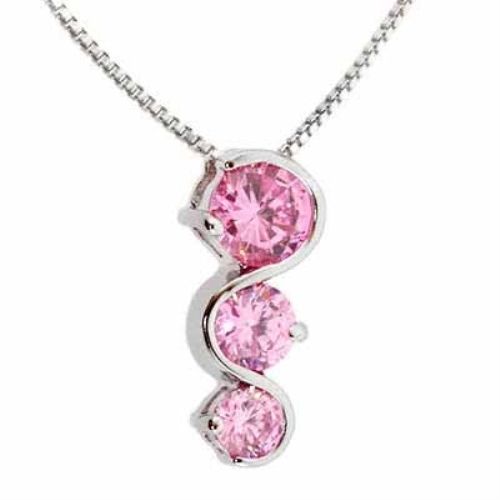 Sterling Silber Pink CZ Drei Stein S Slide Anhänger