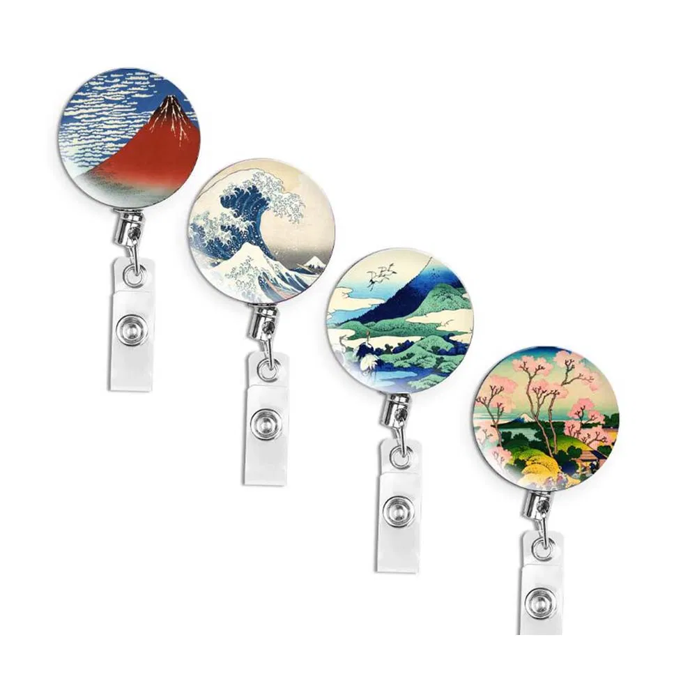 4 Pcs Rückziehbarer Abzeichen-Clip japanischer Stil Abzeichen Halter Arzt Krankenschwester Studenten-ID - Namenskarte Halter, Zufallsmuster