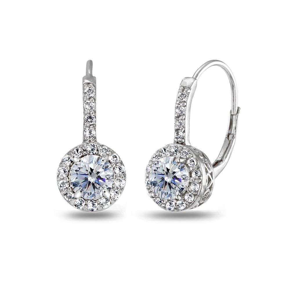 Clear Halo Leverback Ohrringe mit Swarovski Kristallen in Sterling Silber