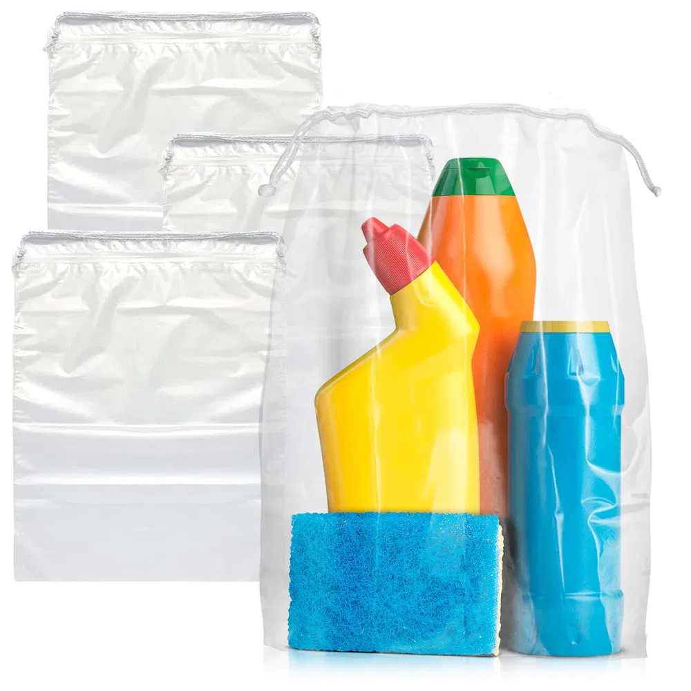 Clear Drawstring Bag, 12 x 18 Zoll. Packung von 50 klaren Plastik Drawstring Taschen. 2 Mil Drawstring Clear Plastiktüten. Wasserdicht Clear Plastic Bags Drawstring für Kosmetik, Toilettenartikel