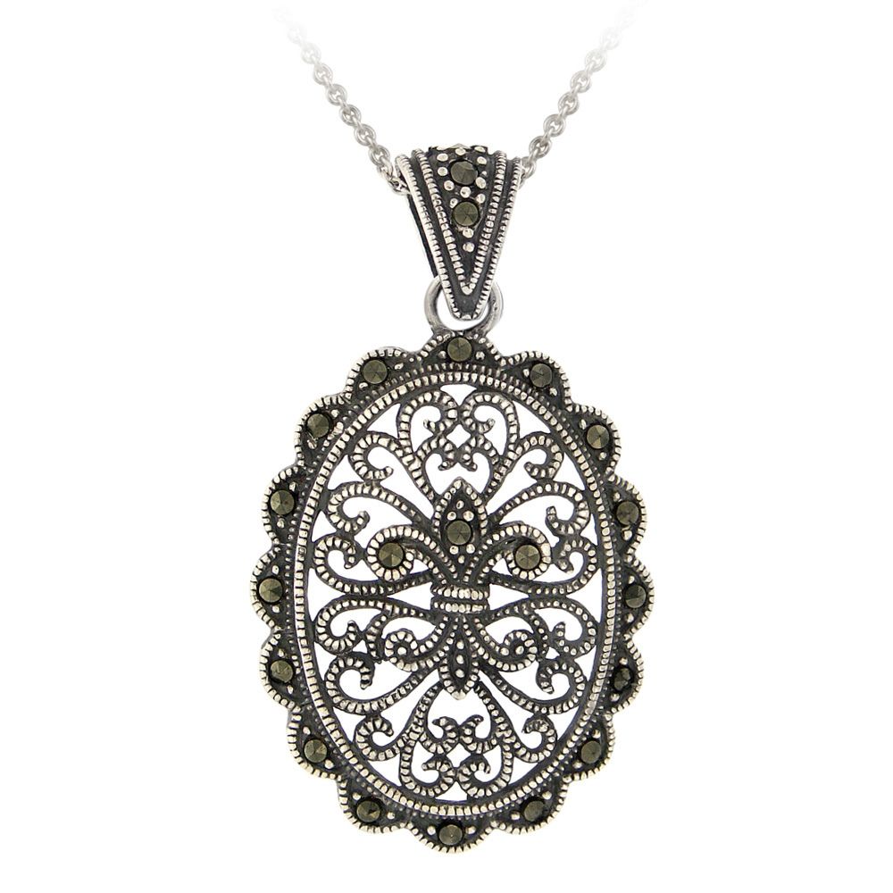 Sterling Silber Marcasite Filigree Oval Medallion Anhänger