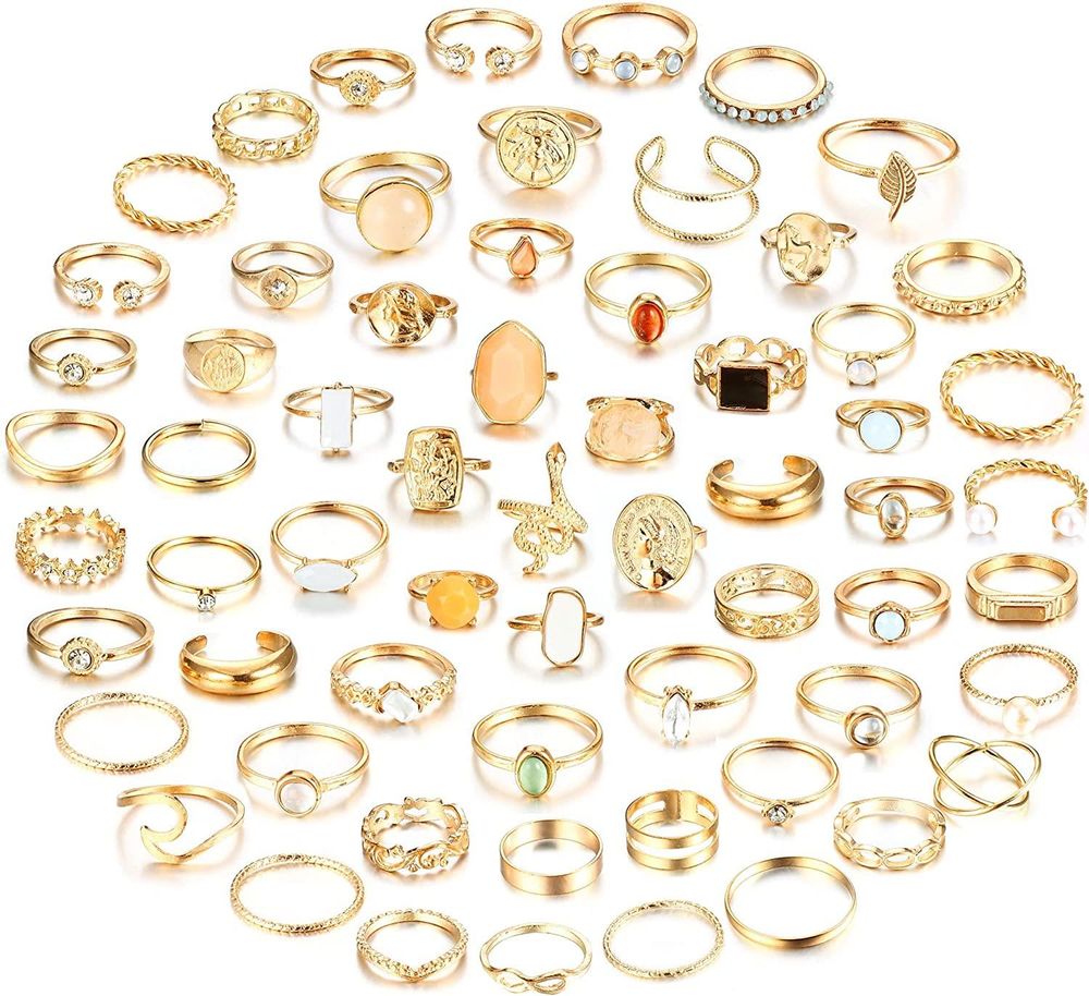 63Pcs Vintage Gold Knuckel Ringe Set Stackable Finger Ringe Boho Butterfly Snake Midi Crystal Ringe Gold Ringe Set für Frauen Mädchen