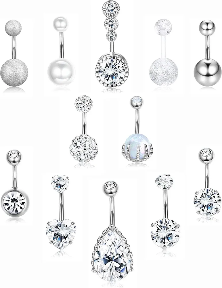 12pcs 14G chirurgische Bauchknopfringe für Frauen Nabelringe CZ Körper Piercing