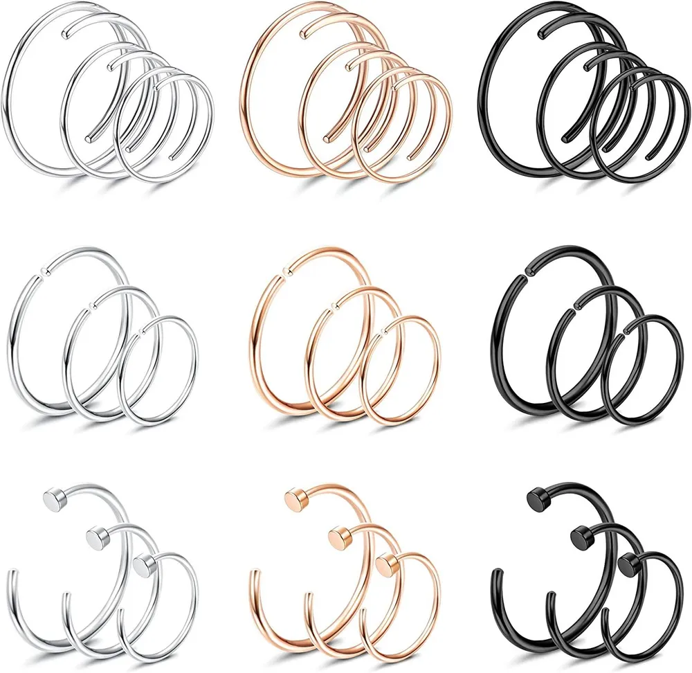 27PCS Nasen Piercing Doppelhoop Nasenring 316L Edelstahl für Single Piercing Chirurgischer Knorpel Tragus Helix Schlaf Ohrringe Körper Piercing 8 - 12mm 18G