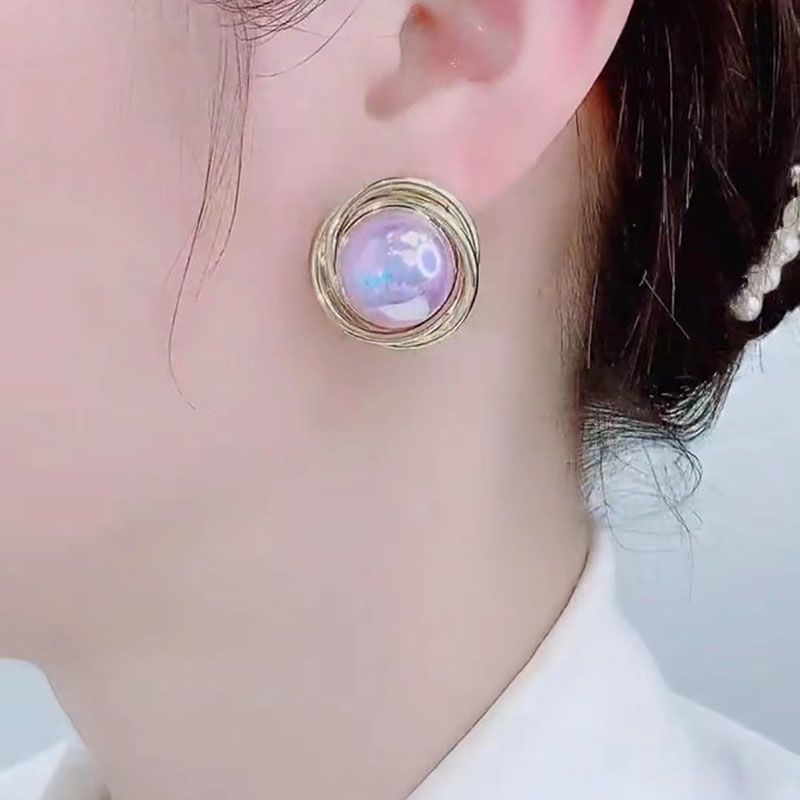 Damen Sterling Silber Nadel Western Style Pearl Round Ohrringe