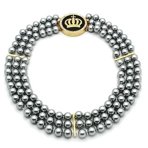 LO2645 - Gold-Messing - Halskette mit Halb-Edel - Onyx in Jet