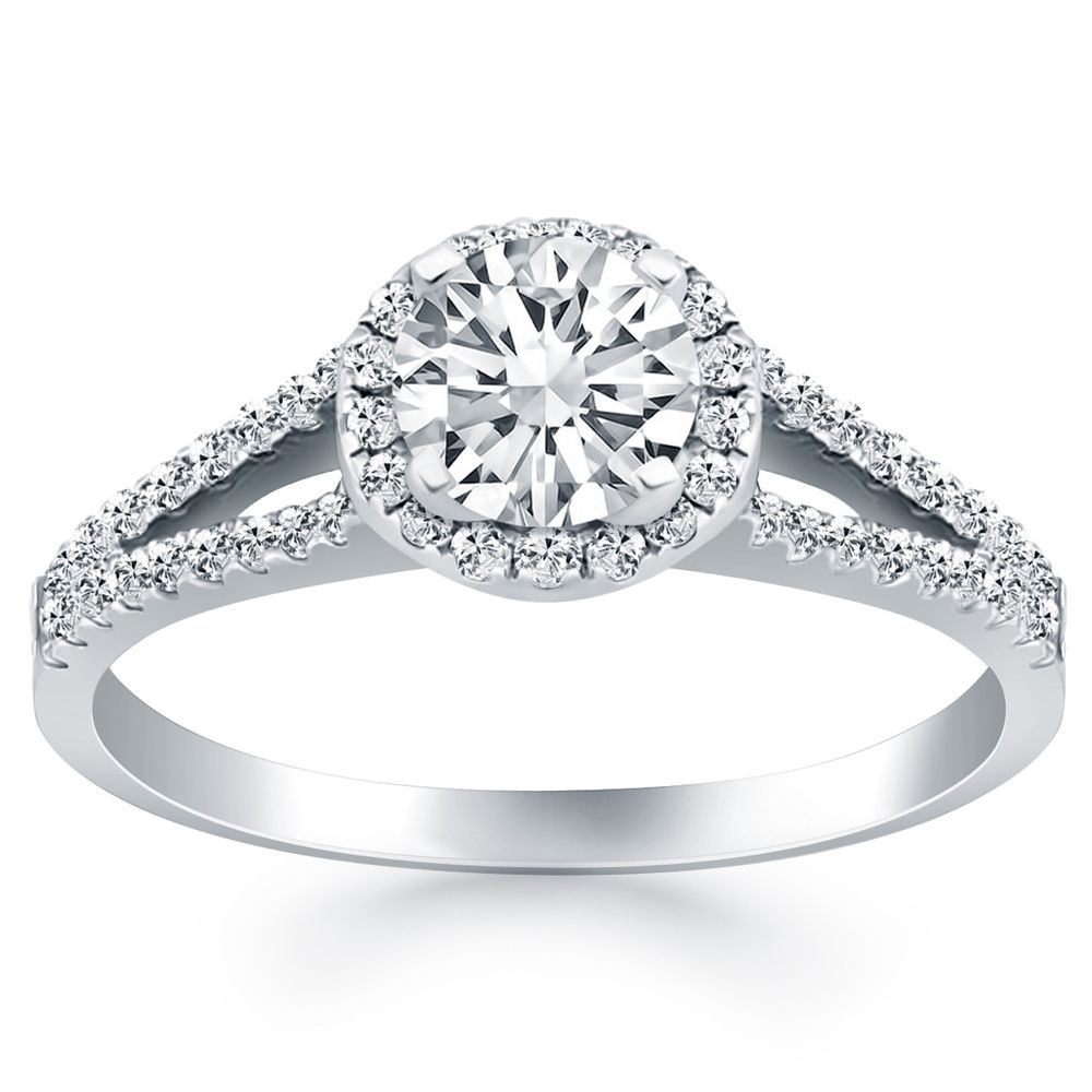 14 Karat Weißgold Halo Diamond Split Shank Verlobungsring