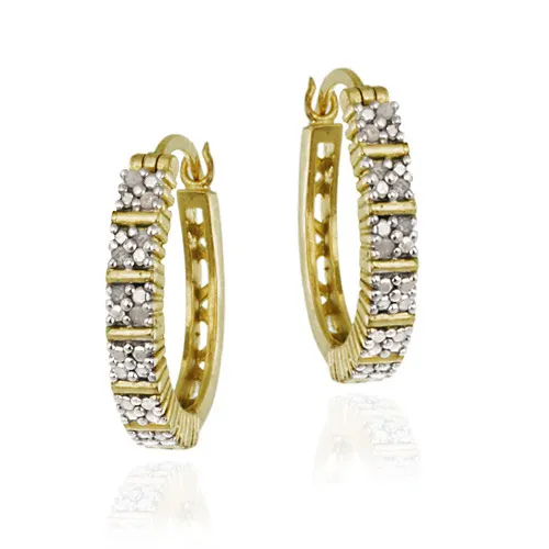 18K Gold über Sterling Silber 1 / 8ct Diamant Oval Hoop Ohrringe