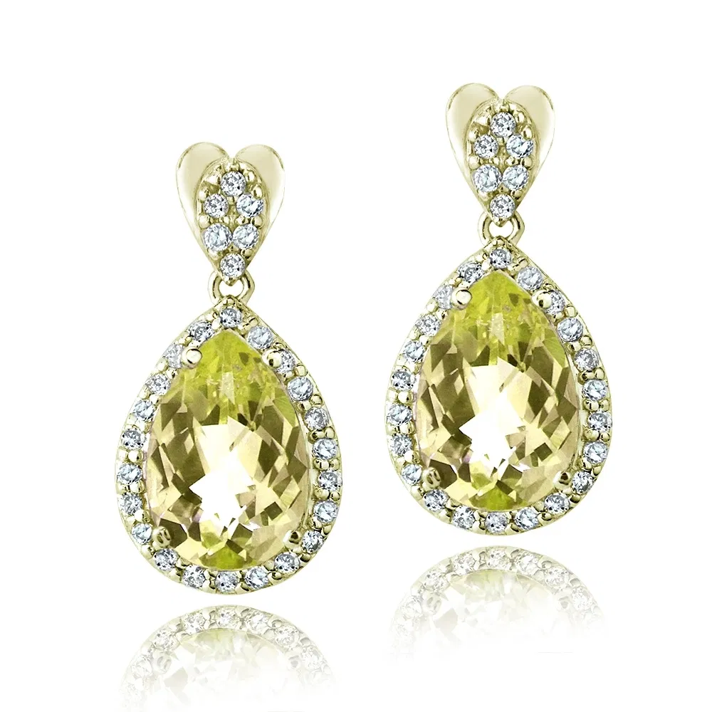 Gold Tone 5,5ct Citrine & CZ Teardrop Dangle Ohrringe
