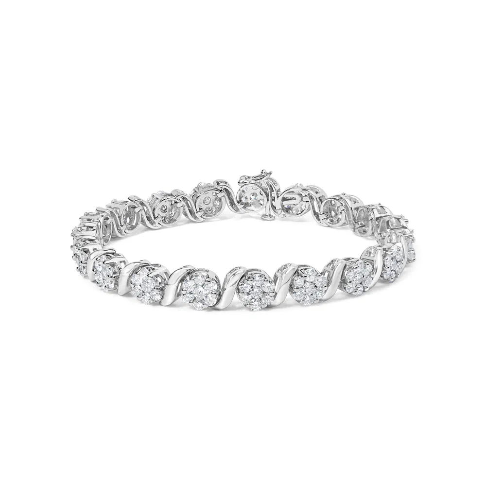 14 Karat Weißgold 7 3 / 8 Cttw Round Brilliant Diamond Floral Cluster und S Link Armband (H-I Farbe, SI2 - I1 Klarheit) - 7