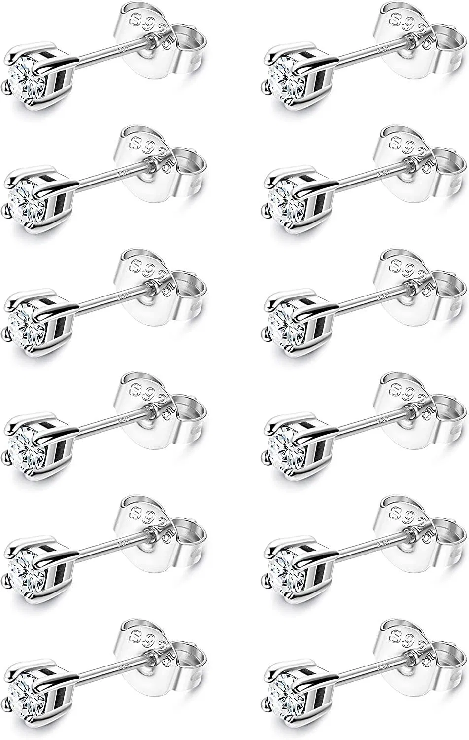 6 Paare 925 Sterling Silber Tiny CZ Stud Ohrringe Set Für Damen Kleine 3mm Kubik Zirkonia Ohrringe