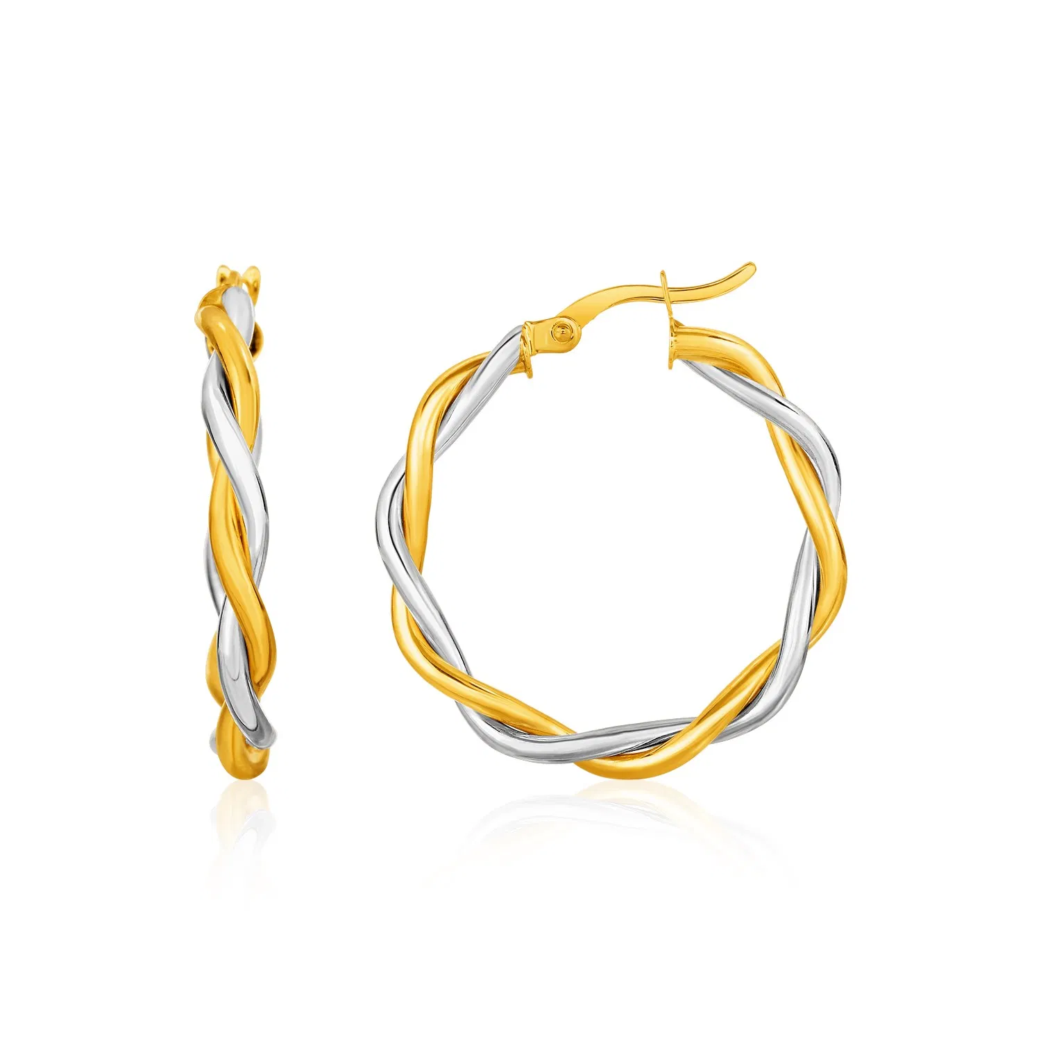 Zwei-Tone Twisted Wire Round Hoop Ohrringe in 10 Karat Gelb und Weißgold (3x20mm)