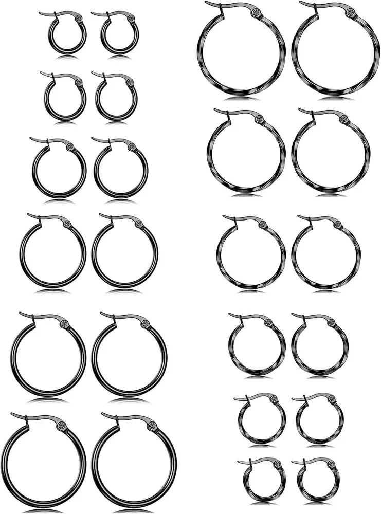 12 Paare Edelstahl kleine Round Hoop Ohrringe für Frauen Twisted Hoop Ohrringe Set; 10MM - 20MM