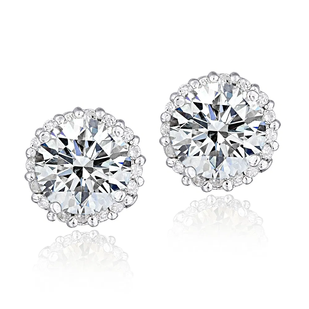 Platin Plated Sterling Silber 100 Facetten Cubic Zirkonia Halo Stud Ohrringe (2cttw)