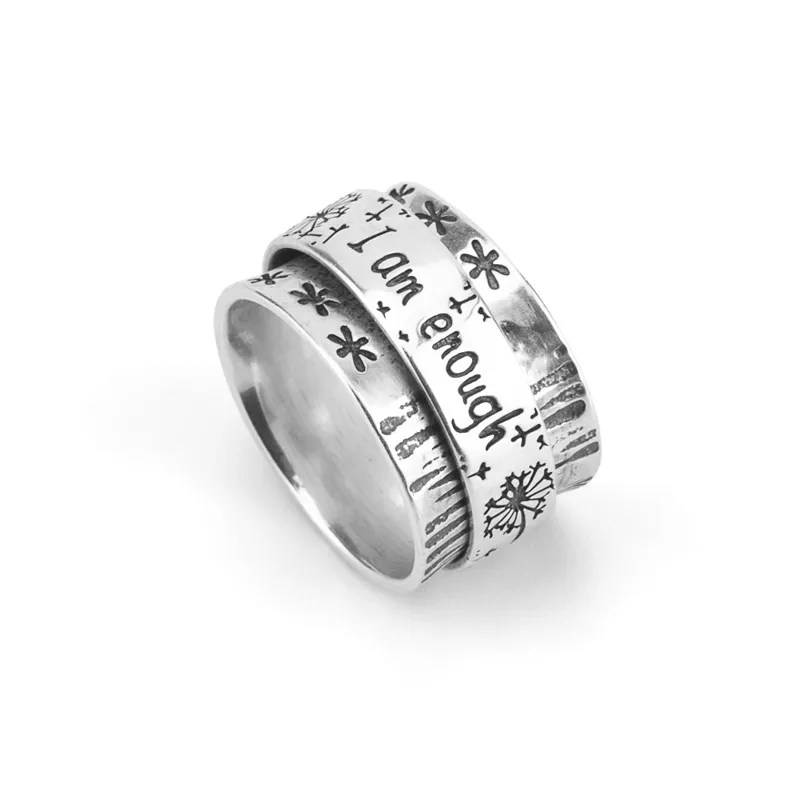 Europäische und amerikanische Retro geschnitzt Dandelion Rotatable Ring Blumen Dekompression Ring