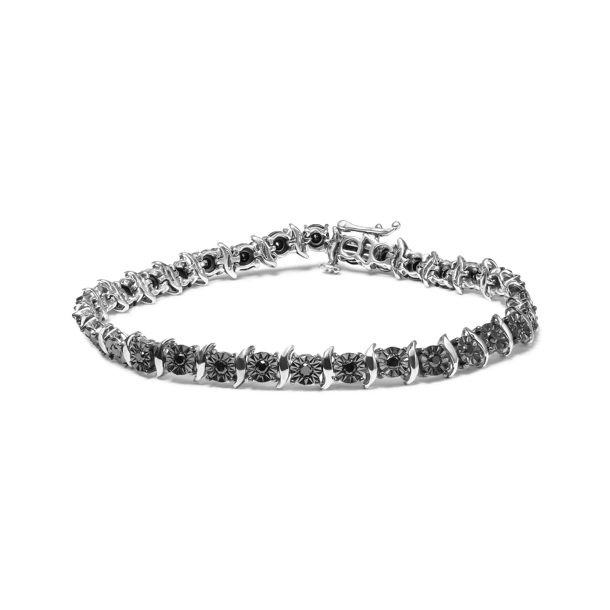 .925 Sterling Silber 1 / 4 Cttw behandelt schwarzer Diamant Tennis 7