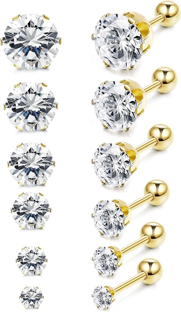 CZ Stud Ohrringe für Frauen Männer Edelstahl Cubic Zirkonia Ohrringe Set Screwback