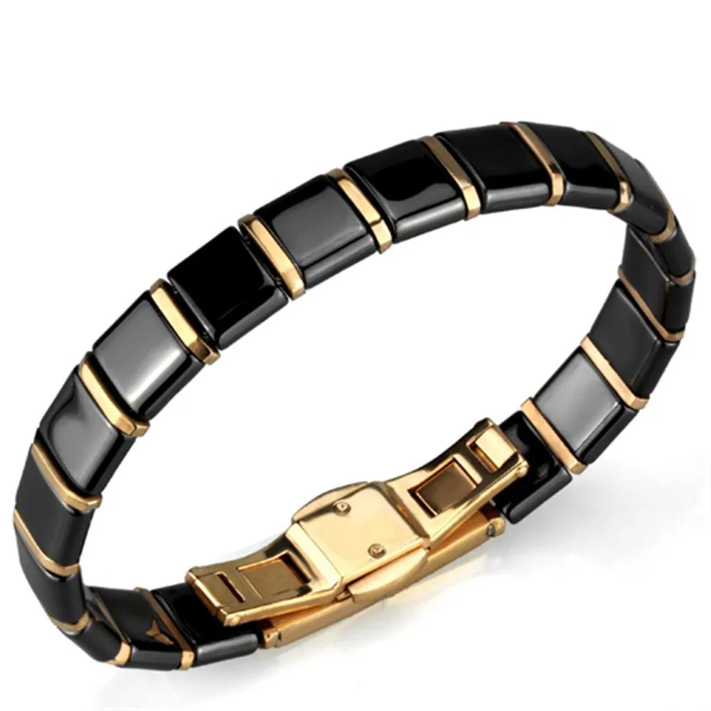 3W986 - IP Rose Gold (Ion Plating) Edelstahl Armband mit Keramik in Jet