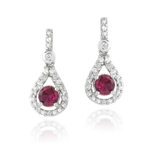 Sterling Silber Round 1.2ct geschaffen Ruby & CZ Tränendrop Dangle Ohrringe