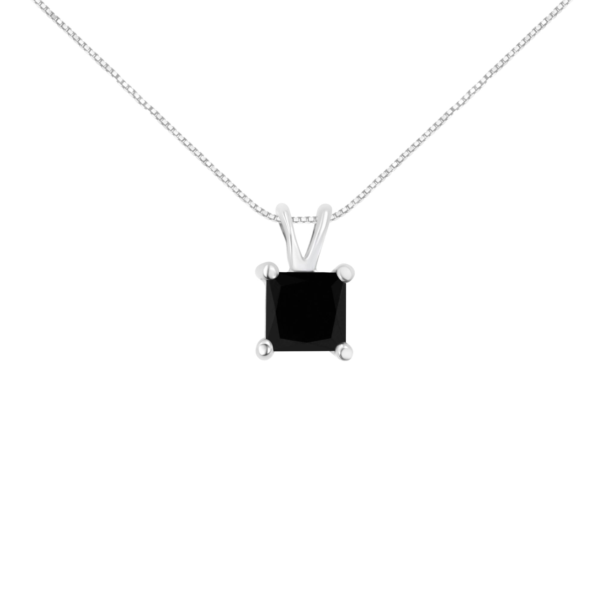 .925 Sterling Silber behandelt Schwarz Prinzessin Diamant Solitaire Anhänger Halskette (Schwarz)