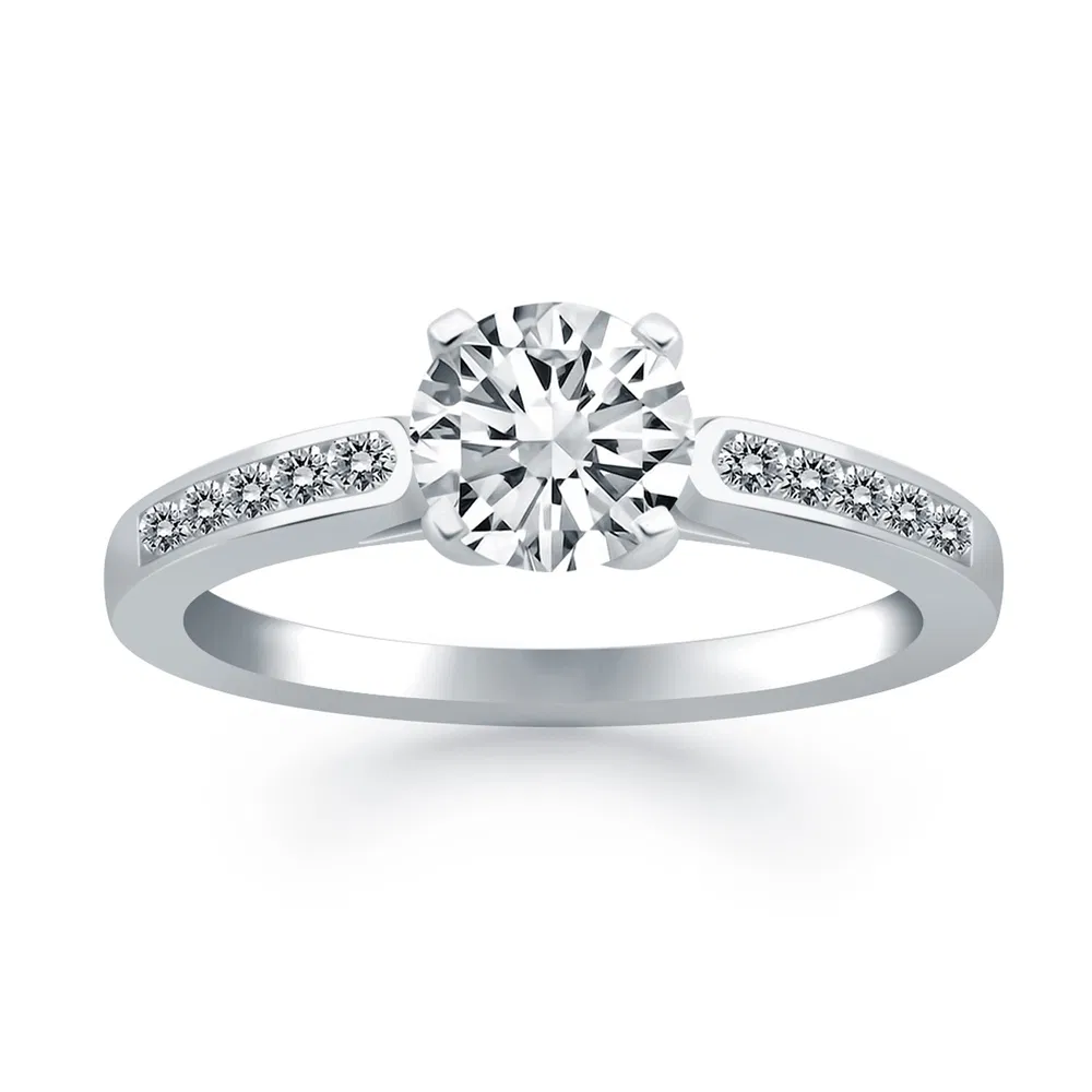 14 Karat Weißgold Diamant Kanal Kathedrale Verlobungsring