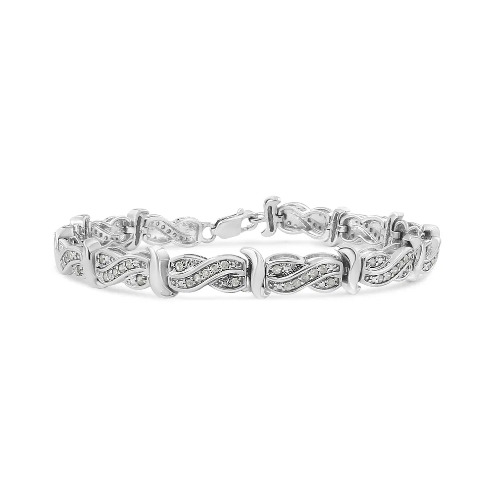 .925 Sterling Silber 1.0 Cttw Diamant Infinity & S Link Tennis Armband (I-J Farbe, I3 Klarheit) - 7 - 1 / 4