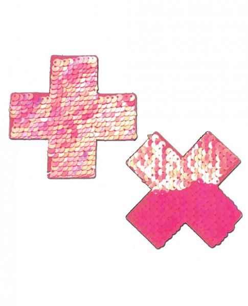 Pastease Farbveränderung Flip Sequins Cross Pasties Pink O / S