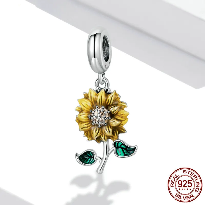 Sonnenblumen Silber Armband Anhänger glänzen