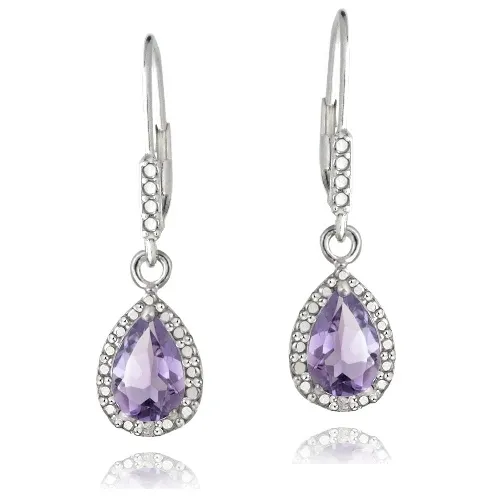 Sterling Silber 2,5 ct Amethyst & Diamond Accent Teardrop Leverback Ohrringe