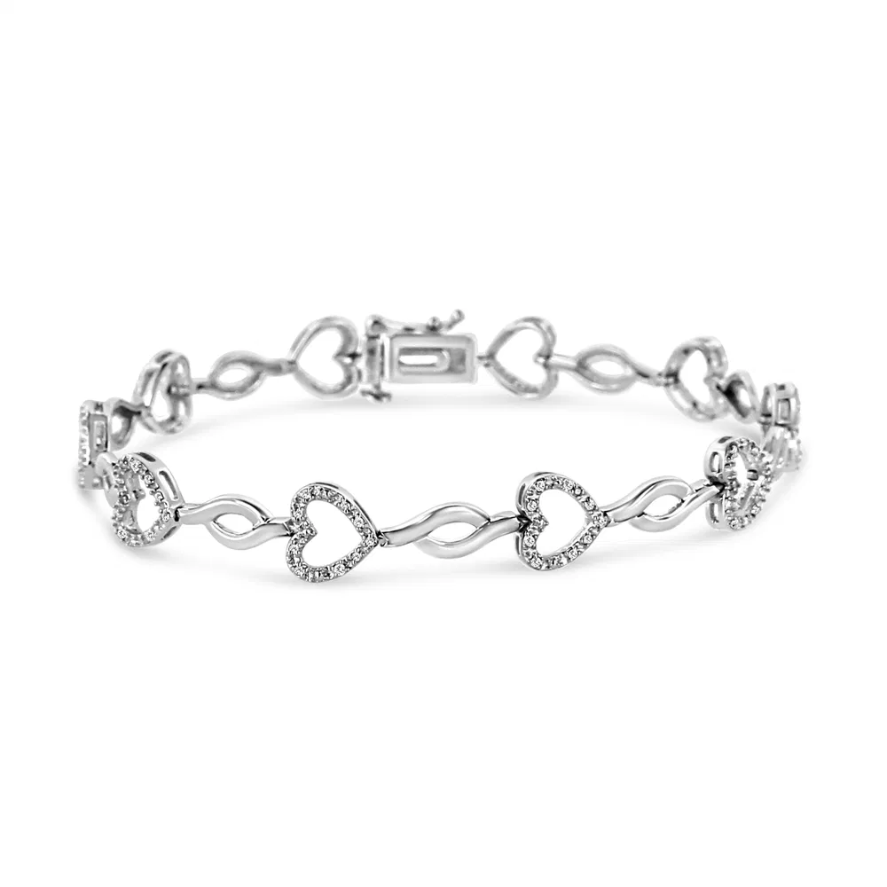 .925 Sterling Silber 1 / 4 Cttw Round-Cut Diamond Alternating Heart and Leaf Link Armband (I-J Farbe, I3 Klarheit) - Größe 7,25