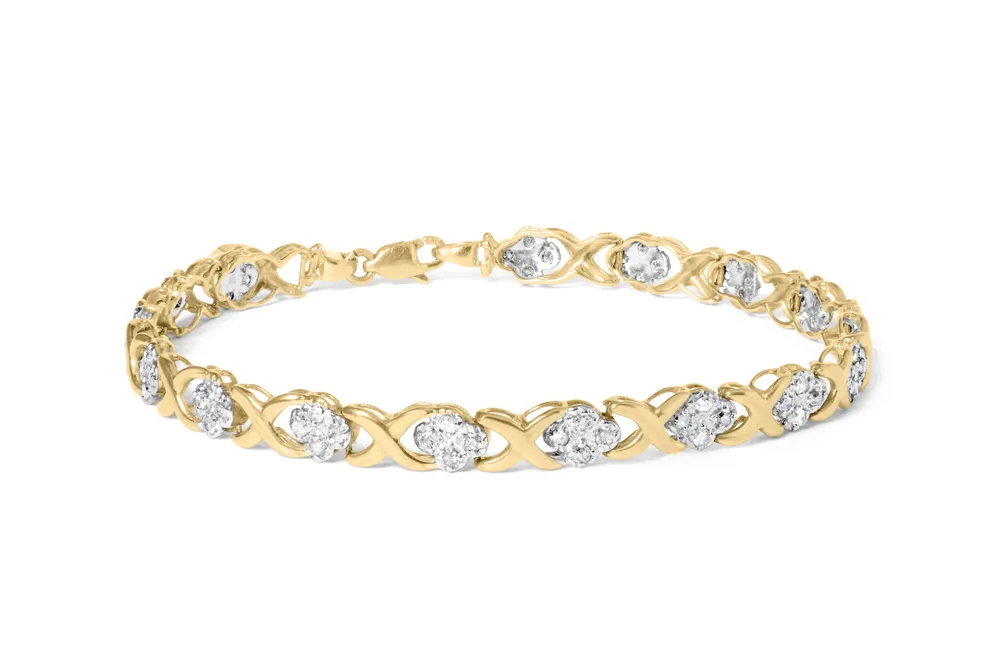 10 Karat Gelbgold über .925 Sterling Silber 1,0 Cttw Diamant Cluster X Link Tennis Link Armband (H-I Farbe, I3 Klarheit) - 7