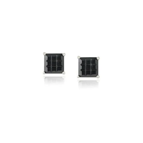 Sterling Silver Black CZ Schachbrett 5mm Stud Ohrringe