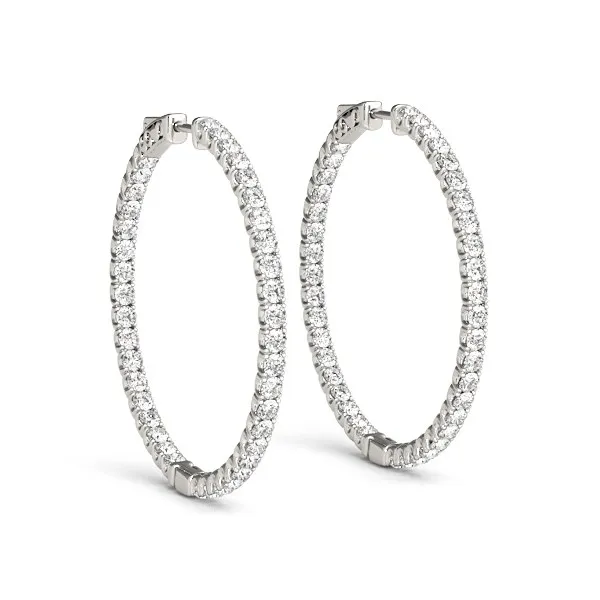 14 Karat Weißgold Diamant Hoop Ohrringe mit geteilter Prunk-Einstellung (2 cttw)