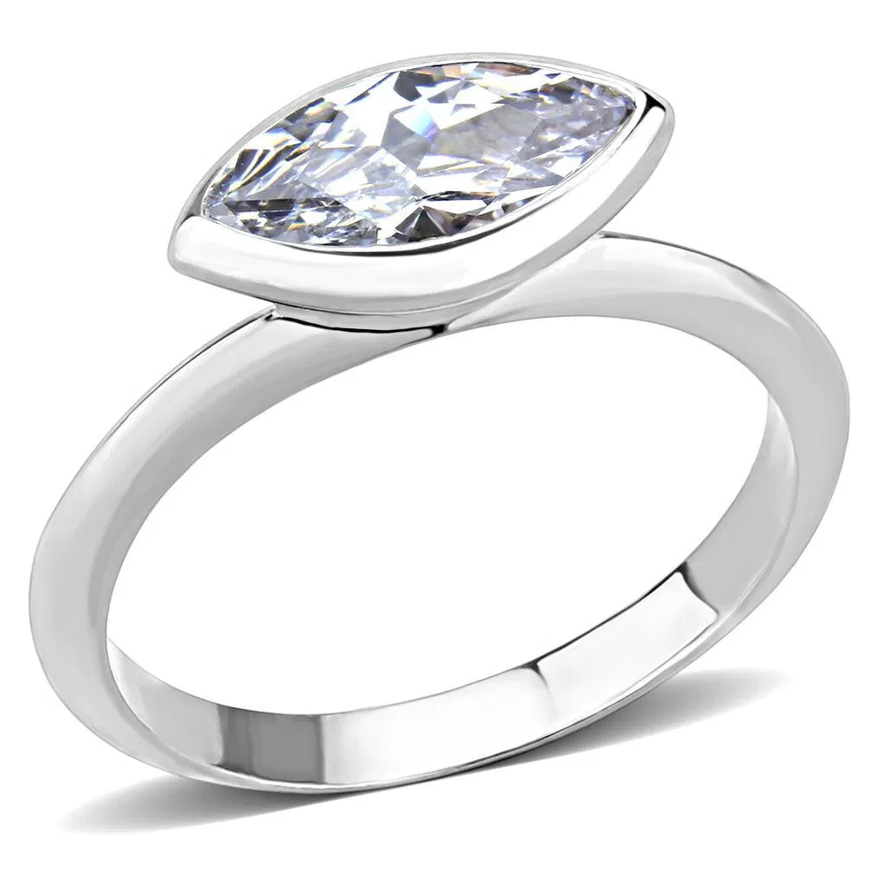 3W1489 - Rhodium-Messing - Ring mit AAA-Klasse CZ in Clear